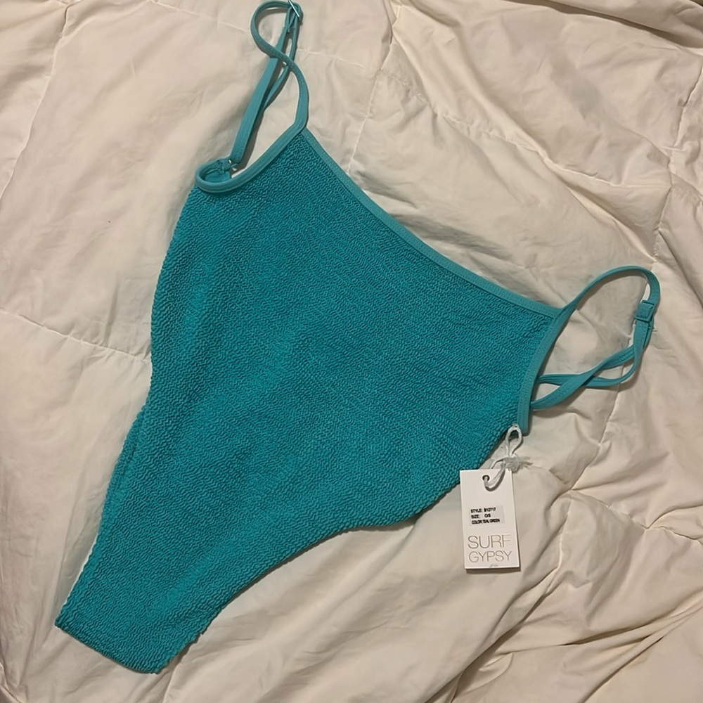 NWT SURF GYPSY Teal Crinkle Low Back One Piece Swimsuit One Size